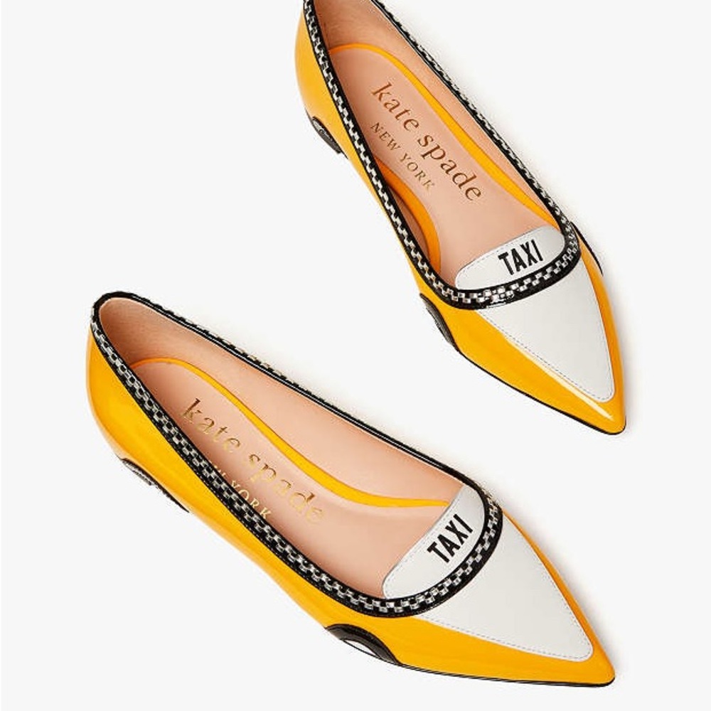 Kate Spade Yellow and White Taxi Flats